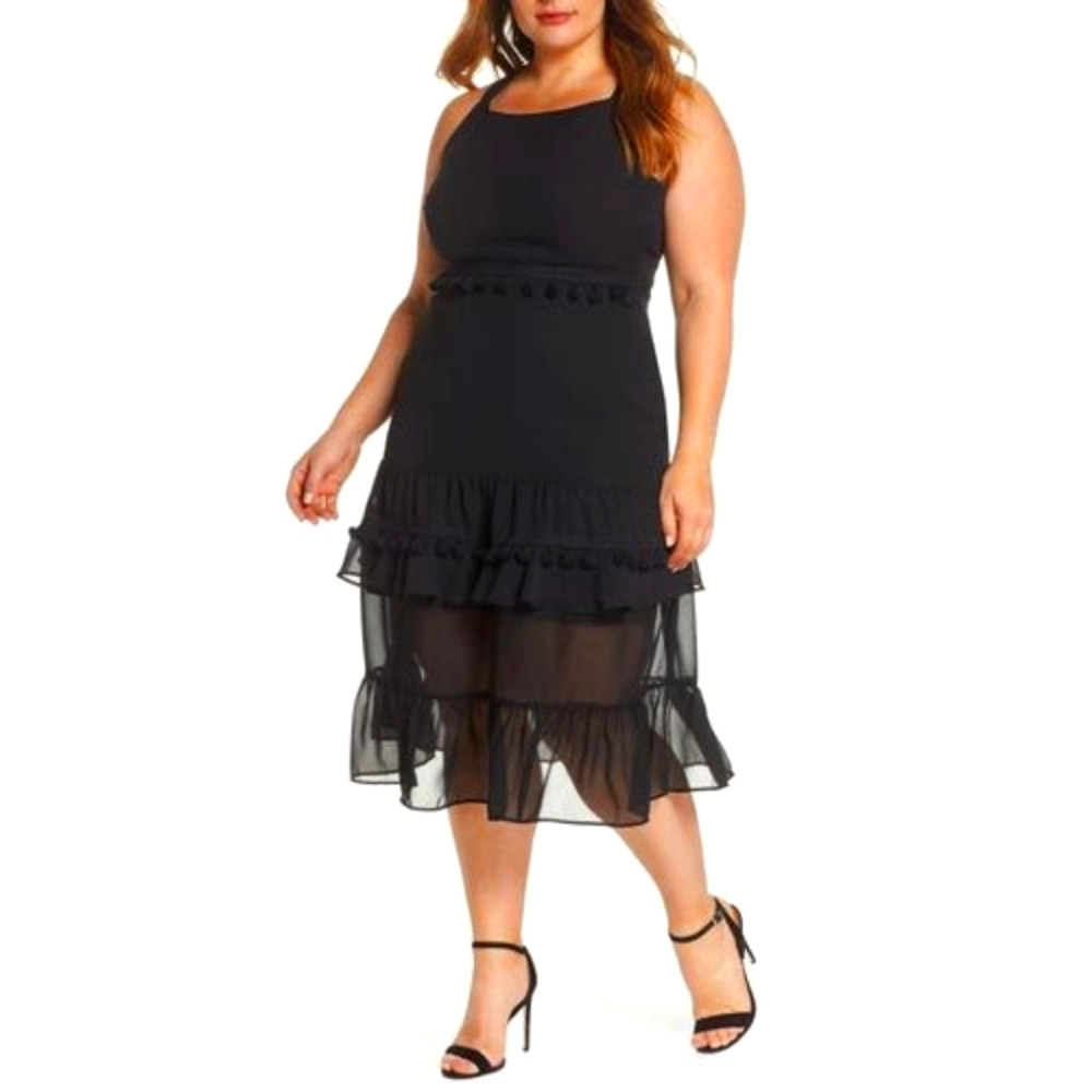 LOST INK NWT Tassel Trim Sheer Hem Dress Size 3X